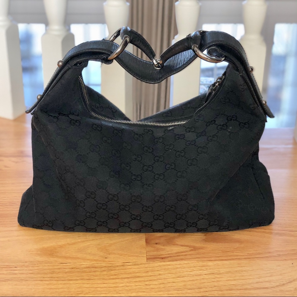 Black Gucci Horsebit Hobo Handbag